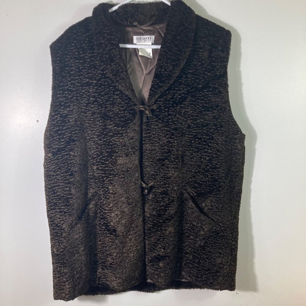 Womens Vintage Olsen Collection Faux Sherling Vest Toggle Button‎ Brown 10